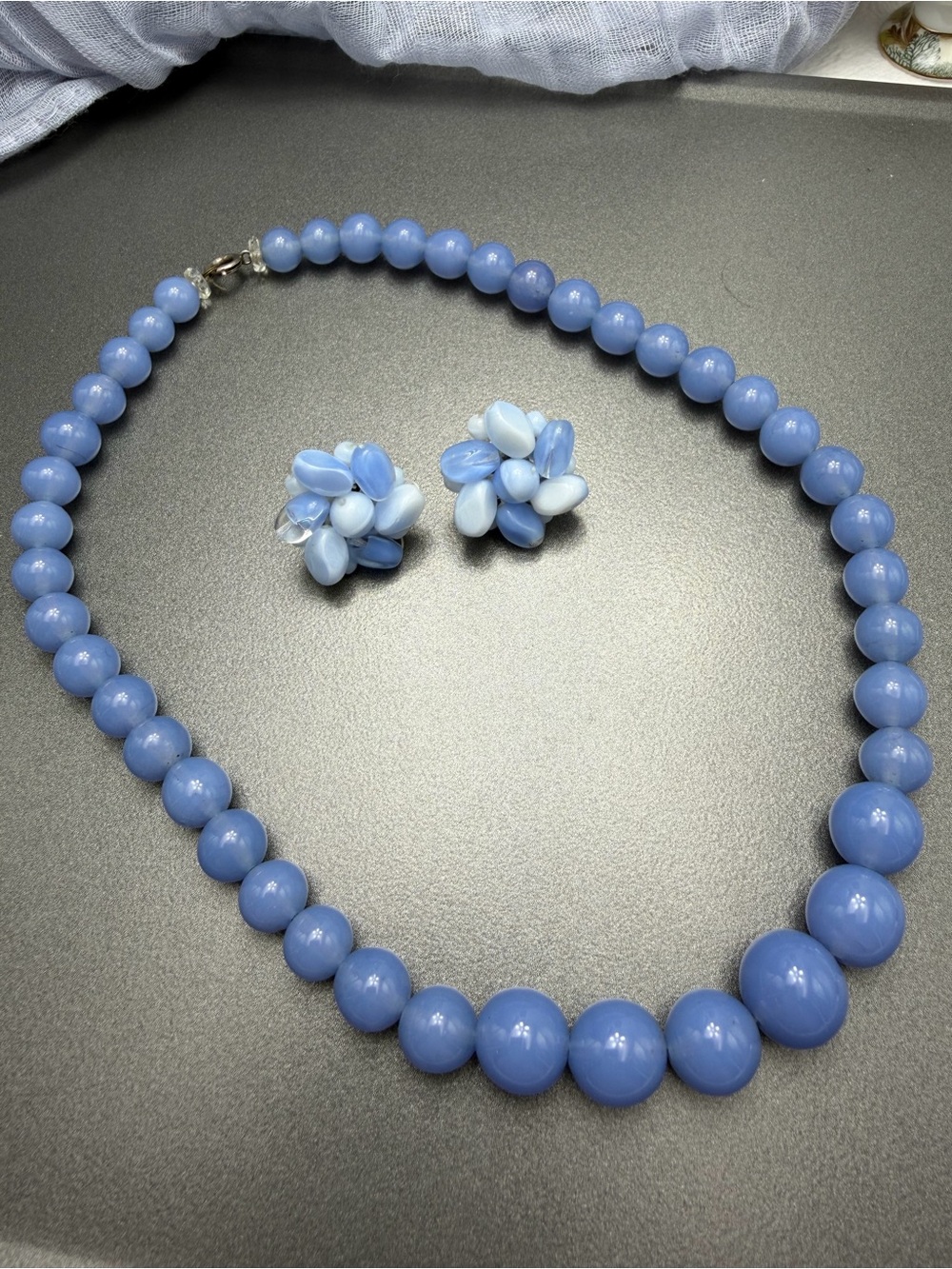 Vintage Givre Glass Beaded Necklace and Clip-On Earrings #96set